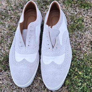 Allen Edmonds Men's White and Light Gray Wingtip Slip-On Loafers